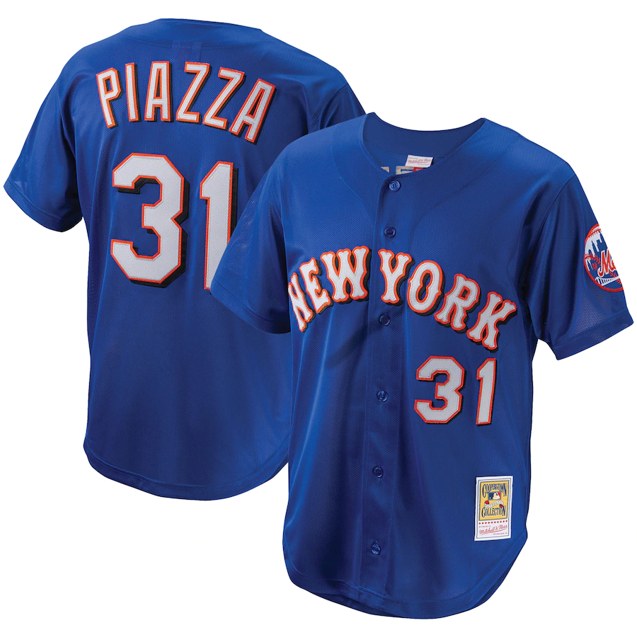 Mike Piazza New York Mets Mitchell & Ness Cooperstown Collection Mesh Batting Practice Button-Up Jersey